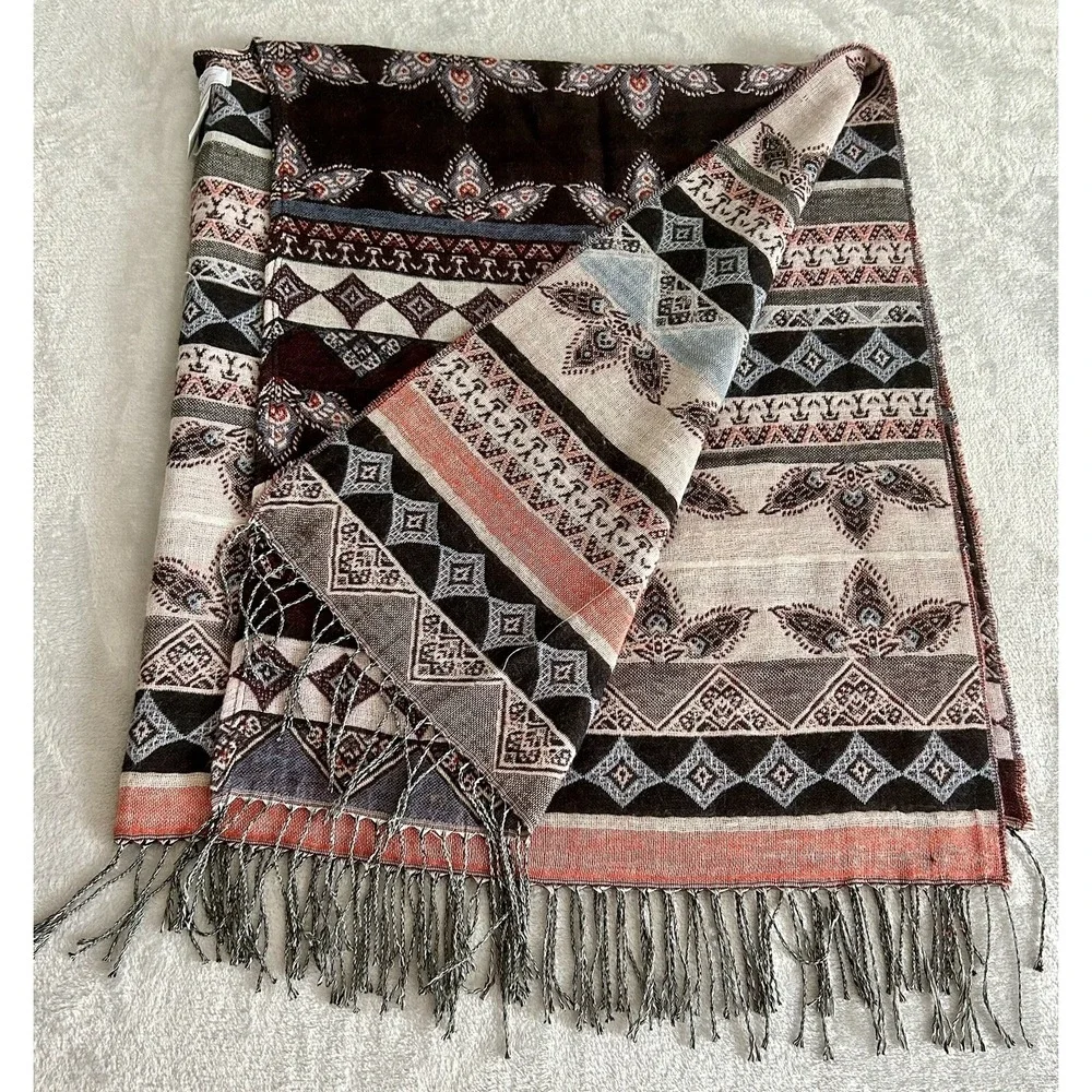 Libby Edelman Boho Wrap Blanket Shawl Aztec OSFA Fringe Southwest Fall Festival